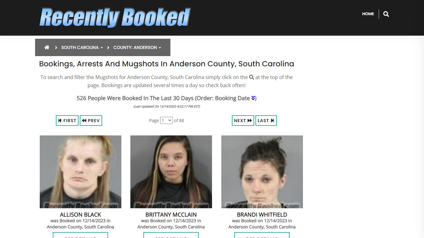 Bookings, Arrests and Mugshots in Anderson County, South Carolina