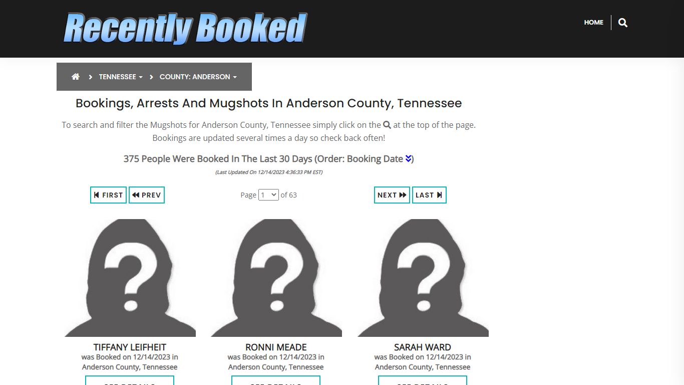 Bookings, Arrests and Mugshots in Anderson County, Tennessee